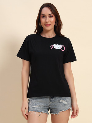 THE DRY STATE Printed Women Round Neck Black T-Shirt