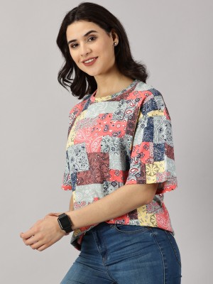 Diversify Printed Women Round Neck Multicolor T-Shirt