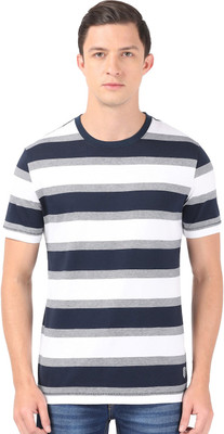 JOCKEY Striped Men Round Neck White T-Shirt