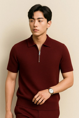Rockwell Solid Men Polo Neck Maroon T-Shirt
