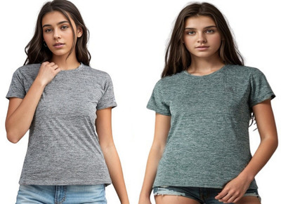 ND Solid Women Round Neck Black, Green T-Shirt