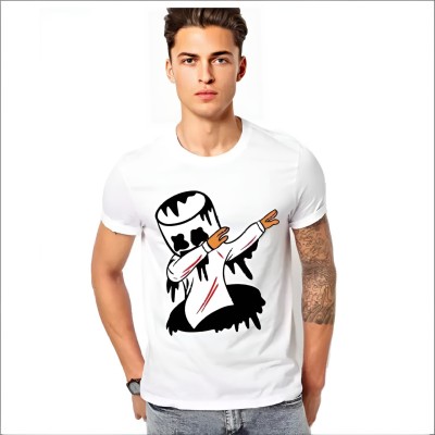 baquax Printed Men Round Neck White T-Shirt