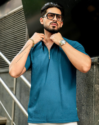 AUSK Printed Men Polo Neck Dark Blue T-Shirt