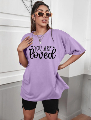 HouseOfCommon Printed Women Round Neck Purple T-Shirt