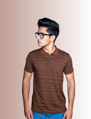 Lynx Self Design Men Polo Neck Maroon T-Shirt