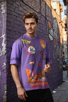 The Indian Garage Co. Printed Men Crew Neck Purple T-Shirt