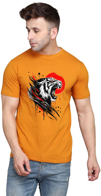GEUM Printed Men Round Neck Gold T-Shirt