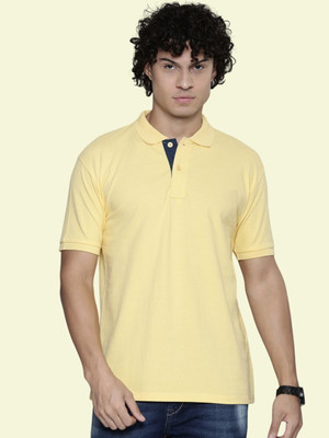 TEMUK Solid Men Polo Neck Yellow T-Shirt