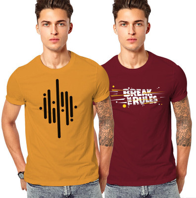 FADMARK Printed Men Round Neck Brown, Maroon T-Shirt