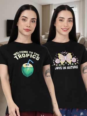 Kryptic Printed Women Round Neck Multicolor T-Shirt