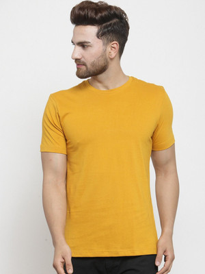 OrrganicChics Solid Men Round Neck Yellow T-Shirt