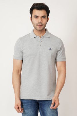 MEGHZ Self Design Men Polo Neck Grey T-Shirt