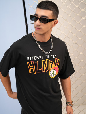 HIGHLANDER Printed Men Round Neck Black T-Shirt
