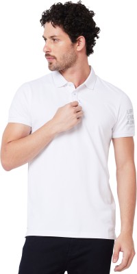 Spykar Solid Men Polo Neck White T-Shirt