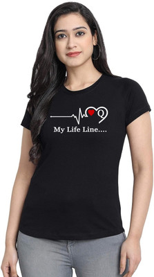 HouseOfCommon Printed, Typography Women Round Neck Black T-Shirt