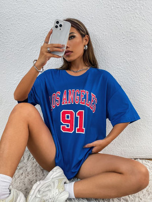 Madilyn Graphic Print Women Round Neck Blue T-Shirt