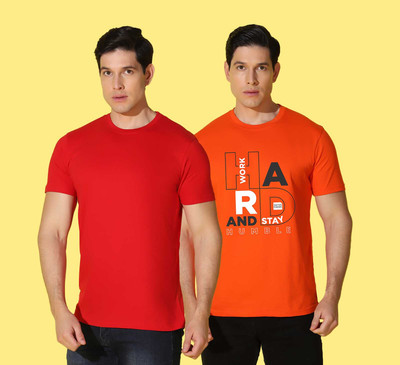 WOOSTRO Solid, Printed Men Round Neck Multicolor T-Shirt