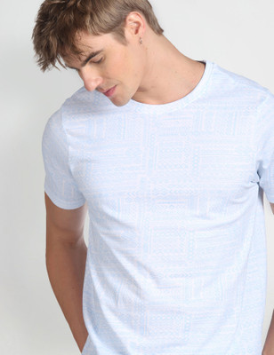 FLYING MACHINE Printed Men Round Neck Blue T-Shirt