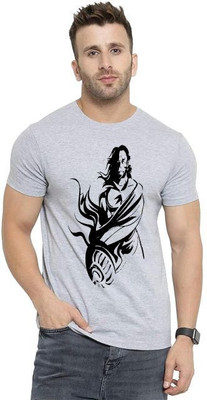 Tee town Graphic Print Men Round Neck Grey T-Shirt