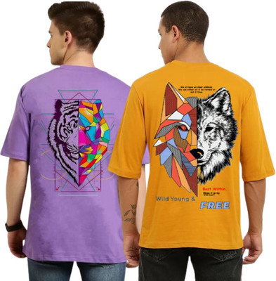 Lecowar Printed Men Round Neck Multicolor T-Shirt