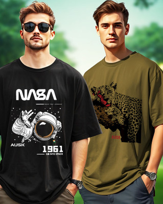 AOOSH Graphic Print Men Round Neck Green, Black T-Shirt