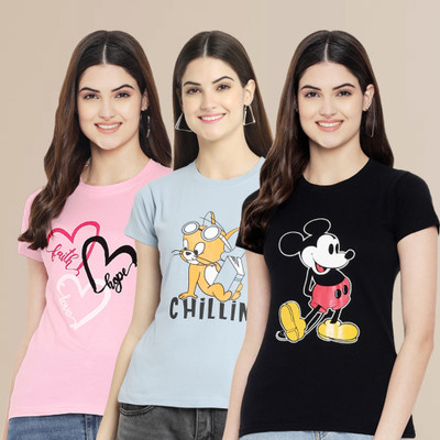 METRONAUT Printed Women Round Neck Multicolor T-Shirt