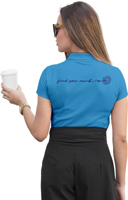 Fighterhero Printed Women Polo Neck Blue T-Shirt