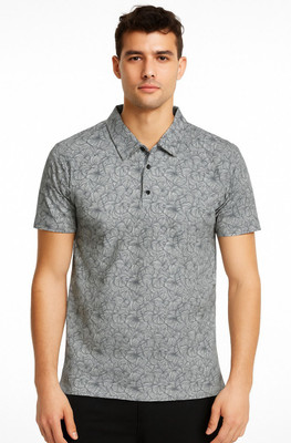 BEELLO STYLE Printed Men Polo Neck Grey T-Shirt