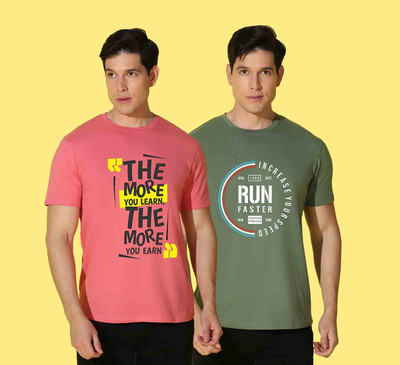 WOOSTRO Printed, Solid Men Round Neck Multicolor T-Shirt