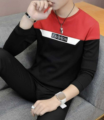 Autna Colorblock Men Round Neck Red T-Shirt