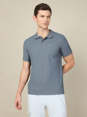 TECHNOSPORT Solid Men Polo Neck Grey T-Shirt