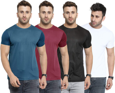 UDI n ADI Solid Men Round Neck Dark Blue, White, Maroon, Black T-Shirt