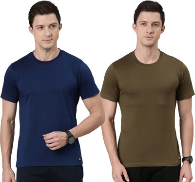 RUPA JON Solid Men Crew Neck Dark Blue, Green T-Shirt