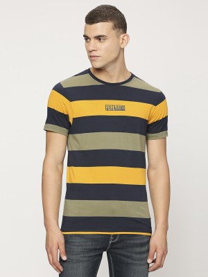 Pepe Jeans Striped Men Round Neck Yellow T-Shirt