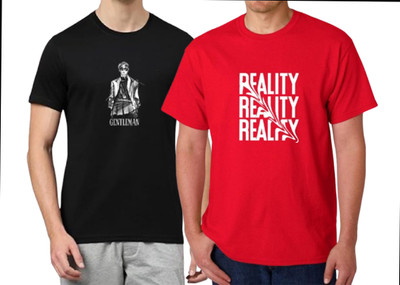 KNETLY Printed Men Round Neck Black, Red T-Shirt