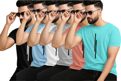 P collection Printed Men Round Neck Black, Light Blue, White, Grey, Pink, Light Green T-Shirt