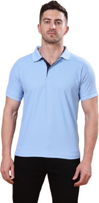 METRONAUT Self Design Men Polo Neck Blue T-Shirt