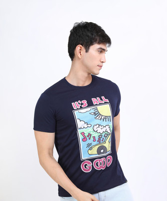 KETCH Printed Men Round Neck Dark Blue T-Shirt