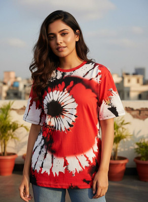 UD FABRIC Animal Print Women Round Neck Red T-Shirt