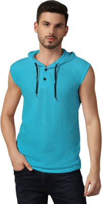 tfurnish Solid Men Hooded Neck Light Green T-Shirt