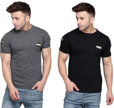 Blisstone Solid Men Round Neck Black, Grey T-Shirt