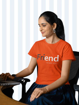 PD CLORI Solid Women Round Neck Orange T-Shirt