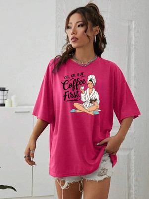 FLUFFYY ENTERPRISE Printed Women Round Neck Pink T-Shirt