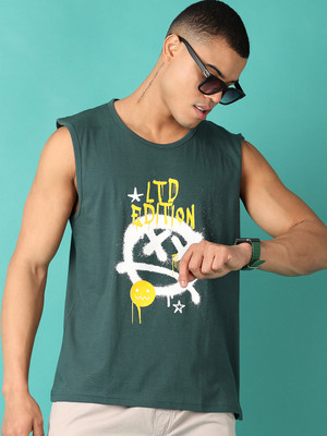 V-MART Printed Men Round Neck Green T-Shirt