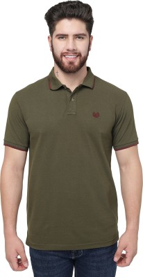 Greenfibre Solid Men Polo Neck Green T-Shirt