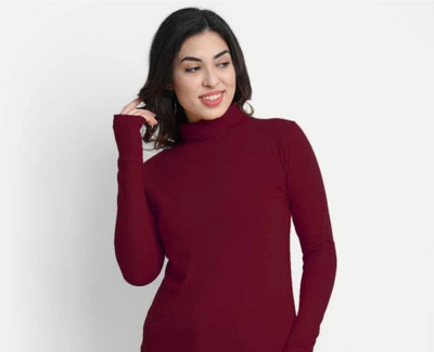 Emmy Word Striped Women High Neck Maroon T-Shirt