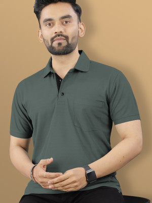 VeBNoR Solid Men Polo Neck Green T-Shirt
