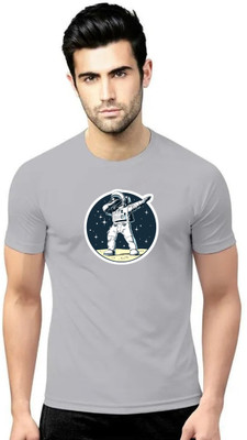 LV CARE Printed Men Round Neck Grey T-Shirt