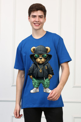 Awaken Armor Printed Men Round Neck Blue T-Shirt