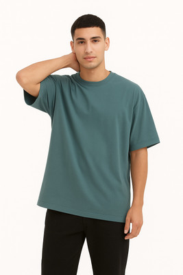 CornerKick Solid Men Round Neck Light Green T-Shirt